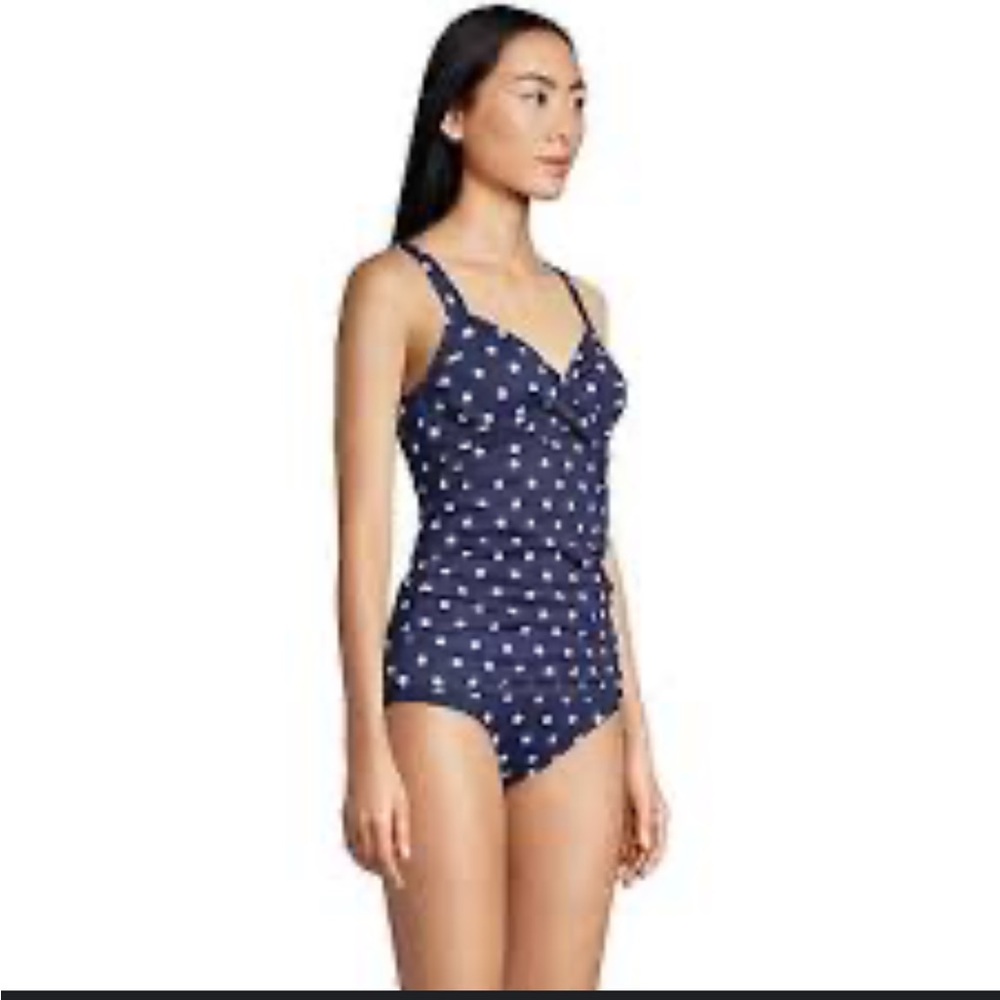 Lands’ End Navy Polka Dot One-Piece Swimsuit – Size 16